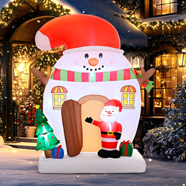 English Elm Outsunny 7.5Ft Inflatable Christmas Snowman Scene With Santa, Led Lights, Perfect For Outdoor Decor W2225P249938-GIGA