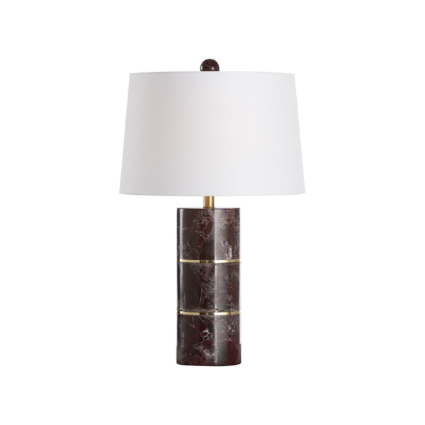 Wildwood Kamden Maroon Marble Table Lamp With Brass Accents, 28" Cylindrical White Shade — Warm Ambient Light 61490