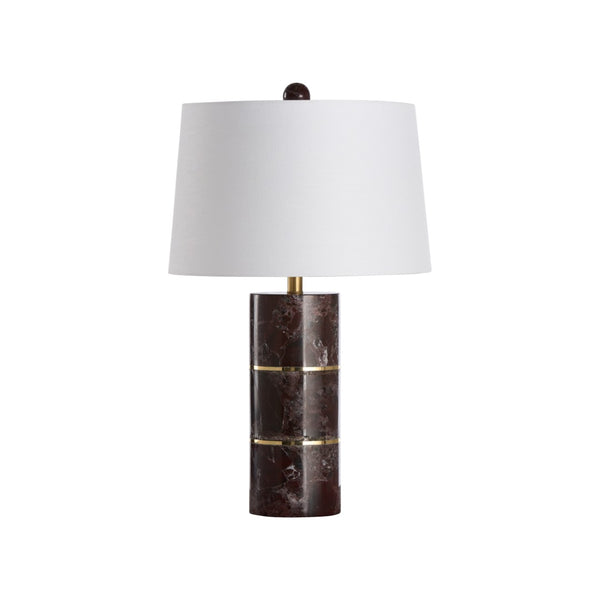 Wildwood Kamden Maroon Marble Table Lamp With Brass Accents, 28" Cylindrical White Shade — Warm Ambient Light 61490