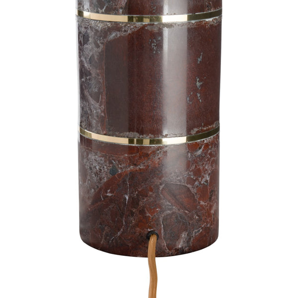 Wildwood Kamden Maroon Marble Table Lamp With Brass Accents, 28" Cylindrical White Shade — Warm Ambient Light 61490