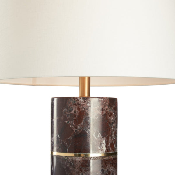 Wildwood Kamden Maroon Marble Table Lamp With Brass Accents, 28" Cylindrical White Shade — Warm Ambient Light 61490