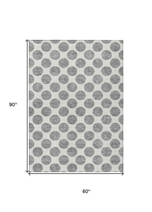 HomeRoots 5' Gray and Ivory Polka Dot Washable Area Rug - Versatile, Durable Design for Indoor and Outdoor Use 5' X 8' 614900