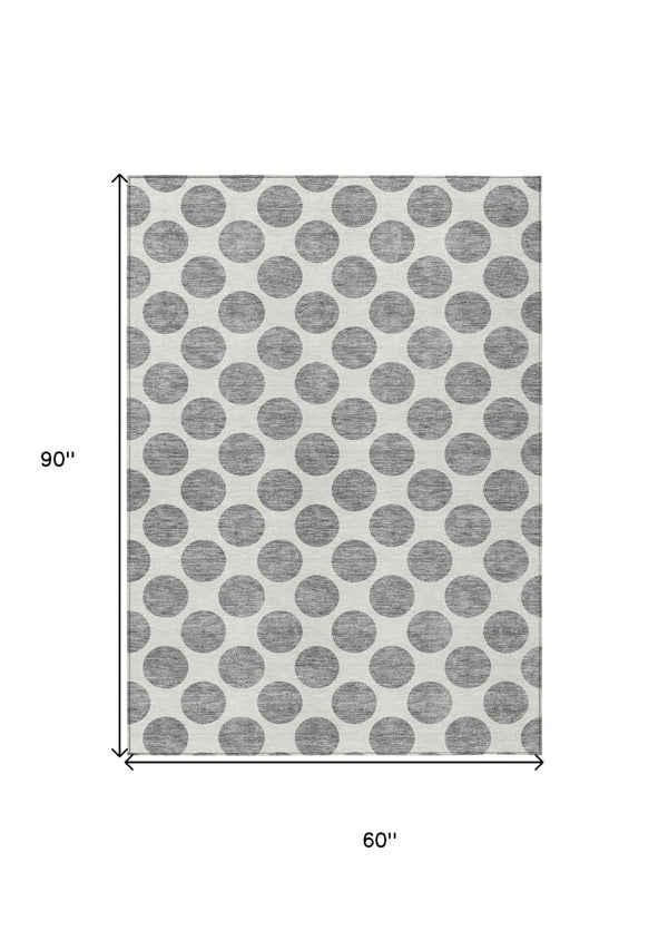 HomeRoots 5' Gray and Ivory Polka Dot Washable Area Rug - Versatile, Durable Design for Indoor and Outdoor Use 5' X 8' 614900
