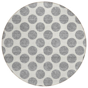 HomeRoots 5' Gray and Ivory Polka Dot Washable Area Rug - Versatile, Durable Design for Indoor and Outdoor Use 8' Round 614901