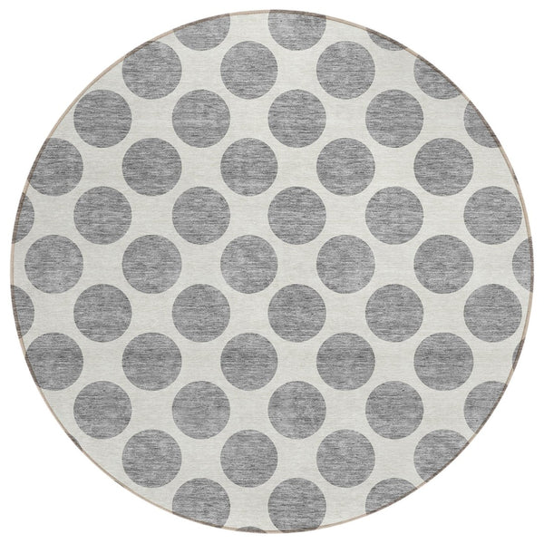 HomeRoots 5' Gray and Ivory Polka Dot Washable Area Rug - Versatile, Durable Design for Indoor and Outdoor Use 8' Round 614901