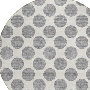 HomeRoots 5' Gray and Ivory Polka Dot Washable Area Rug - Versatile, Durable Design for Indoor and Outdoor Use 8' Round 614901