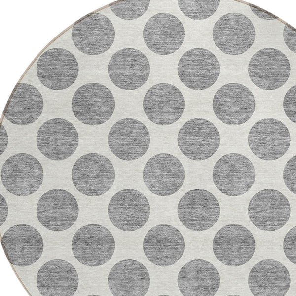 HomeRoots 5' Gray and Ivory Polka Dot Washable Area Rug - Versatile, Durable Design for Indoor and Outdoor Use 8' Round 614901
