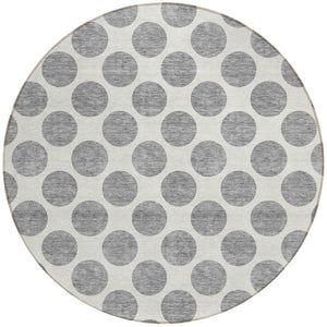 HomeRoots 5' Gray and Ivory Polka Dot Washable Area Rug - Versatile, Durable Design for Indoor and Outdoor Use 8' Round 614901