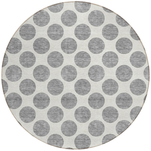 HomeRoots 5' Gray and Ivory Polka Dot Washable Area Rug - Versatile, Durable Design for Indoor and Outdoor Use 8' Round 614901