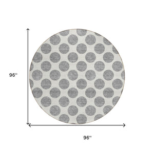 HomeRoots 5' Gray and Ivory Polka Dot Washable Area Rug - Versatile, Durable Design for Indoor and Outdoor Use 8' Round 614901