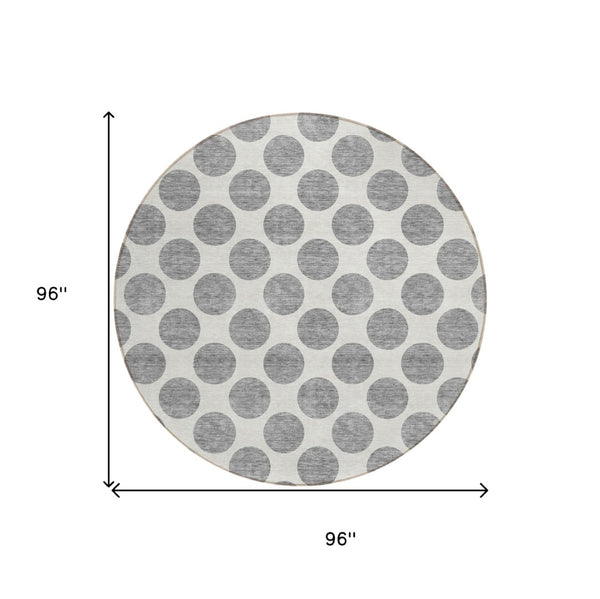 HomeRoots 5' Gray and Ivory Polka Dot Washable Area Rug - Versatile, Durable Design for Indoor and Outdoor Use 8' Round 614901
