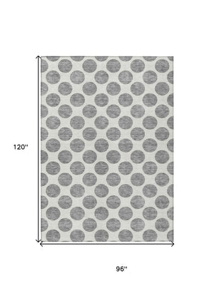 HomeRoots 5' Gray and Ivory Polka Dot Washable Area Rug - Versatile, Durable Design for Indoor and Outdoor Use 8' X 10' 614902