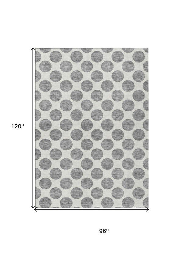 HomeRoots 5' Gray and Ivory Polka Dot Washable Area Rug - Versatile, Durable Design for Indoor and Outdoor Use 8' X 10' 614902