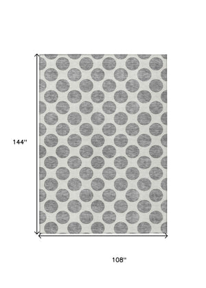 HomeRoots 5' Gray and Ivory Polka Dot Washable Area Rug - Versatile, Durable Design for Indoor and Outdoor Use 9' X 12' 614903
