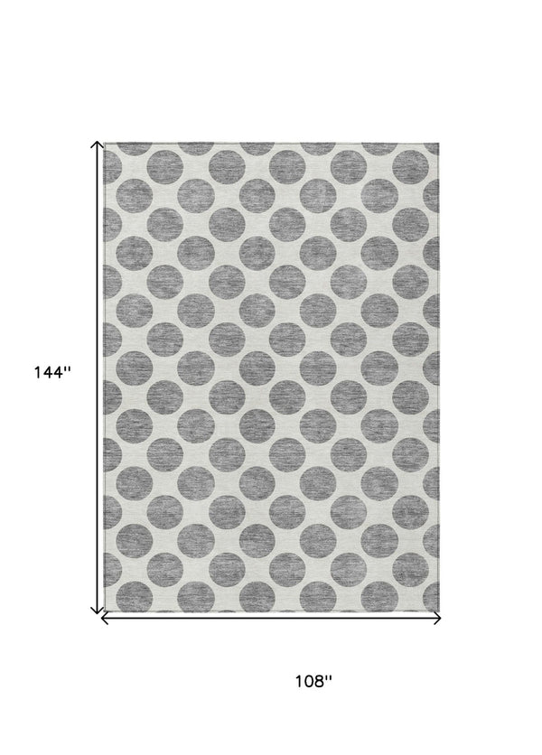 HomeRoots 5' Gray and Ivory Polka Dot Washable Area Rug - Versatile, Durable Design for Indoor and Outdoor Use 9' X 12' 614903