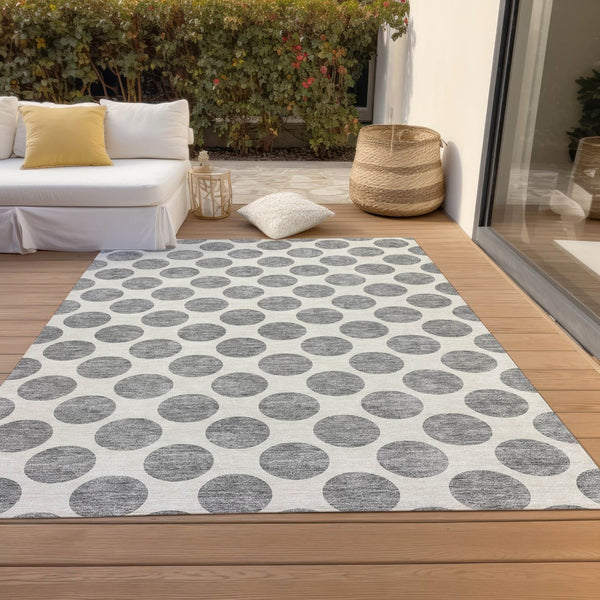 HomeRoots 5' Gray and Ivory Polka Dot Washable Area Rug - Versatile, Durable Design for Indoor and Outdoor Use 9' X 12' 614903