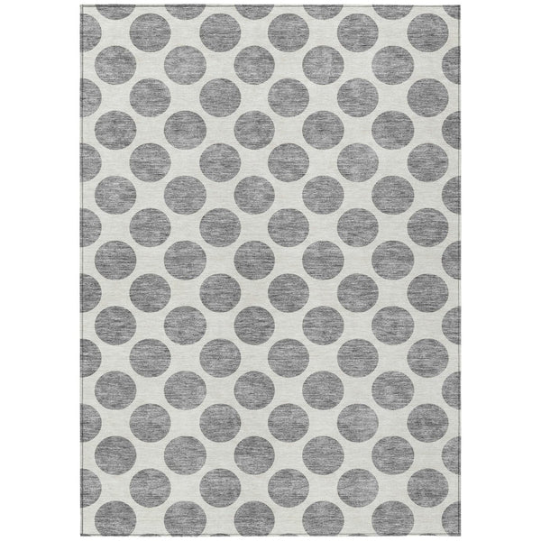 HomeRoots 5' Gray and Ivory Polka Dot Washable Area Rug - Versatile, Durable Design for Indoor and Outdoor Use 9' X 12' 614903