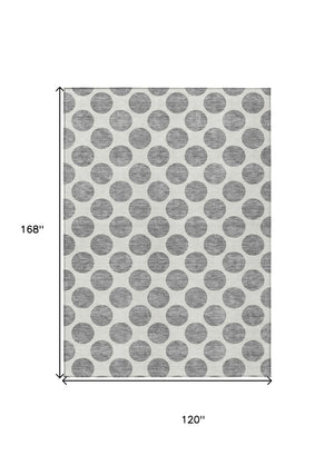 HomeRoots 5' Gray and Ivory Polka Dot Washable Area Rug - Versatile, Durable Design for Indoor and Outdoor Use 10' X 14' 614904