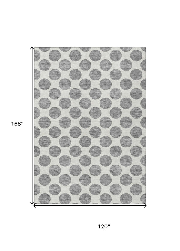 HomeRoots 5' Gray and Ivory Polka Dot Washable Area Rug - Versatile, Durable Design for Indoor and Outdoor Use 10' X 14' 614904