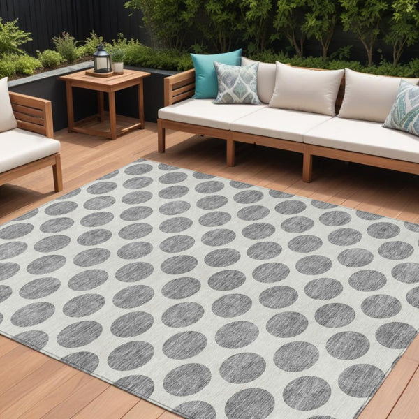 HomeRoots 5' Gray and Ivory Polka Dot Washable Area Rug - Versatile, Durable Design for Indoor and Outdoor Use 10' X 14' 614904