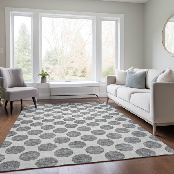 HomeRoots 5' Gray and Ivory Polka Dot Washable Area Rug - Versatile, Durable Design for Indoor and Outdoor Use 10' X 14' 614904