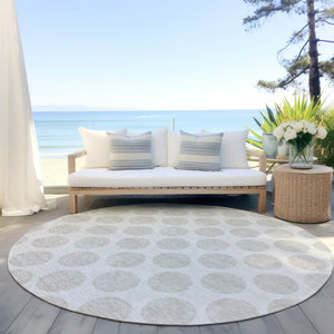HomeRoots 5' Stylish Ivory and Beige Polka Dot Washable Area Rug for Indoor and Outdoor Spaces, Durable Design 8' Round 614907