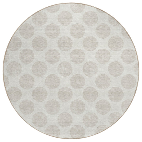HomeRoots 5' Stylish Ivory and Beige Polka Dot Washable Area Rug for Indoor and Outdoor Spaces, Durable Design 8' Round 614907