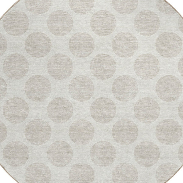 HomeRoots 5' Stylish Ivory and Beige Polka Dot Washable Area Rug for Indoor and Outdoor Spaces, Durable Design 8' Round 614907