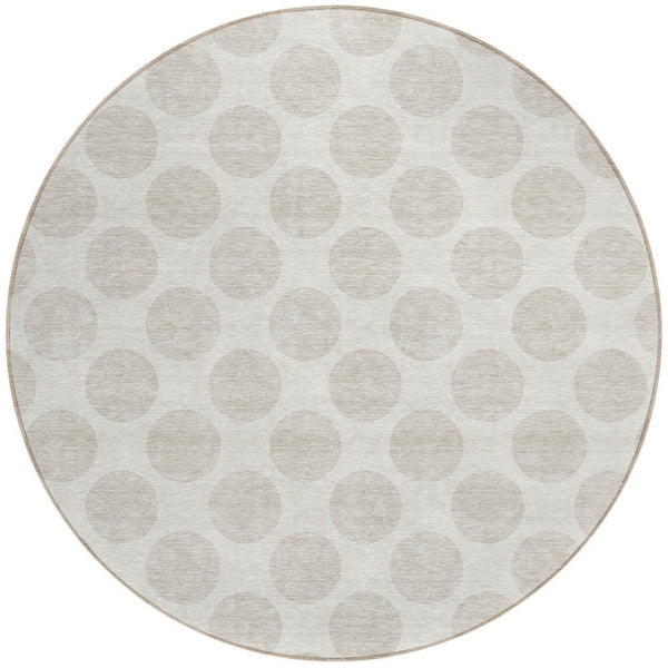 HomeRoots 5' Stylish Ivory and Beige Polka Dot Washable Area Rug for Indoor and Outdoor Spaces, Durable Design 8' Round 614907