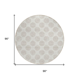 HomeRoots 5' Stylish Ivory and Beige Polka Dot Washable Area Rug for Indoor and Outdoor Spaces, Durable Design 8' Round 614907