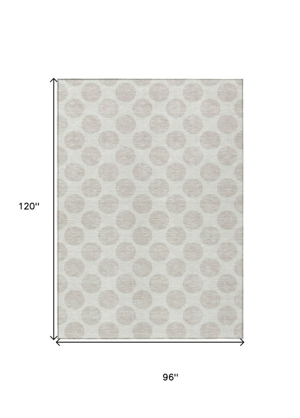 HomeRoots 5' Stylish Ivory and Beige Polka Dot Washable Area Rug for Indoor and Outdoor Spaces, Durable Design 8' X 10' 614908