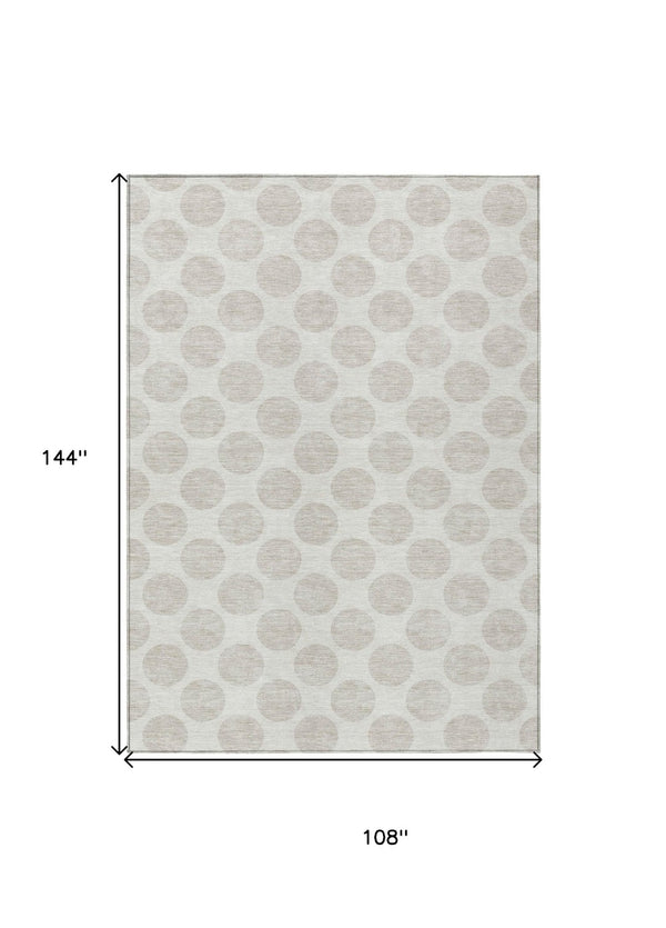 HomeRoots 5' Stylish Ivory and Beige Polka Dot Washable Area Rug for Indoor and Outdoor Spaces, Durable Design 9' X 12' 614909
