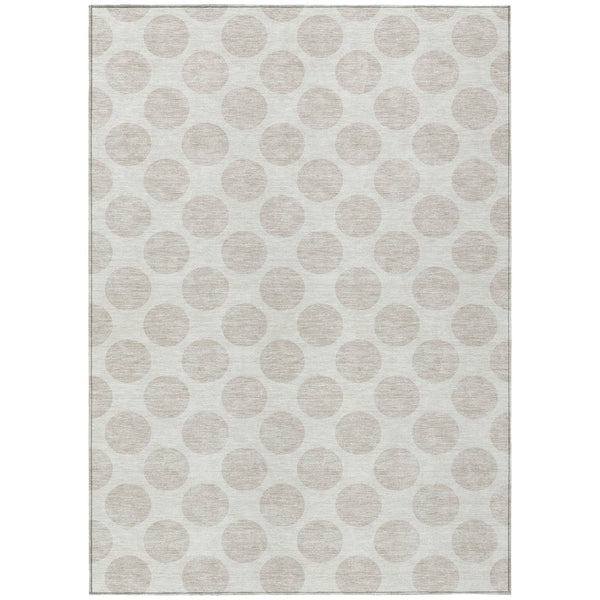 HomeRoots 5' Stylish Ivory and Beige Polka Dot Washable Area Rug for Indoor and Outdoor Spaces, Durable Design 9' X 12' 614909