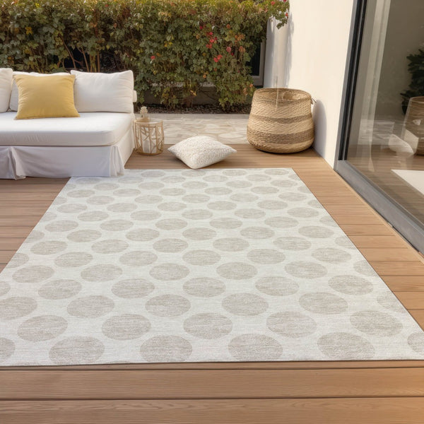 HomeRoots 5' Stylish Ivory and Beige Polka Dot Washable Area Rug for Indoor and Outdoor Spaces, Durable Design 10' X 14' 614910