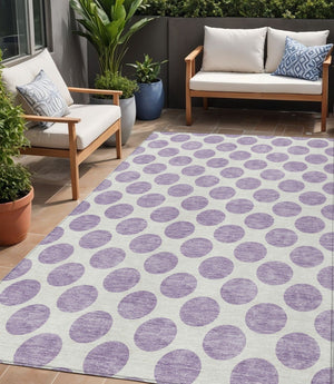 HomeRoots 5' Durable Lavender and Ivory Polka Dot Area Rug – Stylish, Washable, Indoor-Outdoor Charm for Homes 5' X 8' 614912