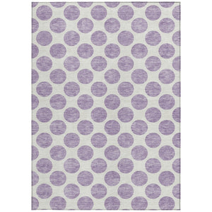 HomeRoots 5' Durable Lavender and Ivory Polka Dot Area Rug – Stylish, Washable, Indoor-Outdoor Charm for Homes 5' X 8' 614912