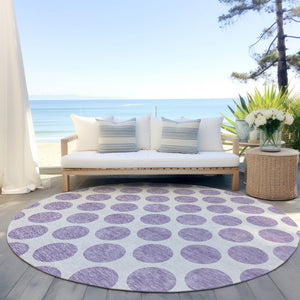 HomeRoots 5' Durable Lavender and Ivory Polka Dot Area Rug – Stylish, Washable, Indoor-Outdoor Charm for Homes 8' Round 614913