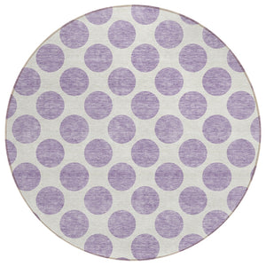 HomeRoots 5' Durable Lavender and Ivory Polka Dot Area Rug – Stylish, Washable, Indoor-Outdoor Charm for Homes 8' Round 614913