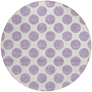 HomeRoots 5' Durable Lavender and Ivory Polka Dot Area Rug – Stylish, Washable, Indoor-Outdoor Charm for Homes 8' Round 614913
