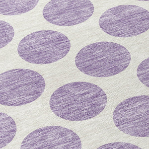 HomeRoots 5' Durable Lavender and Ivory Polka Dot Area Rug – Stylish, Washable, Indoor-Outdoor Charm for Homes 8' Round 614913
