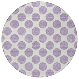 HomeRoots 5' Durable Lavender and Ivory Polka Dot Area Rug – Stylish, Washable, Indoor-Outdoor Charm for Homes 8' Round 614913