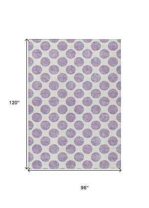 HomeRoots 5' Durable Lavender and Ivory Polka Dot Area Rug – Stylish, Washable, Indoor-Outdoor Charm for Homes 8' X 10' 614914