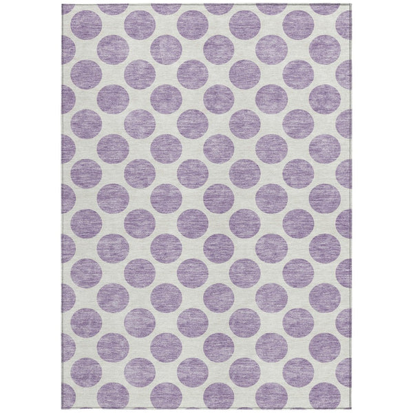HomeRoots 5' Durable Lavender and Ivory Polka Dot Area Rug – Stylish, Washable, Indoor-Outdoor Charm for Homes 9' X 12' 614915
