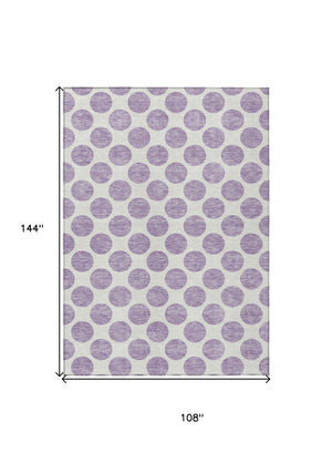 HomeRoots 5' Durable Lavender and Ivory Polka Dot Area Rug – Stylish, Washable, Indoor-Outdoor Charm for Homes 9' X 12' 614915