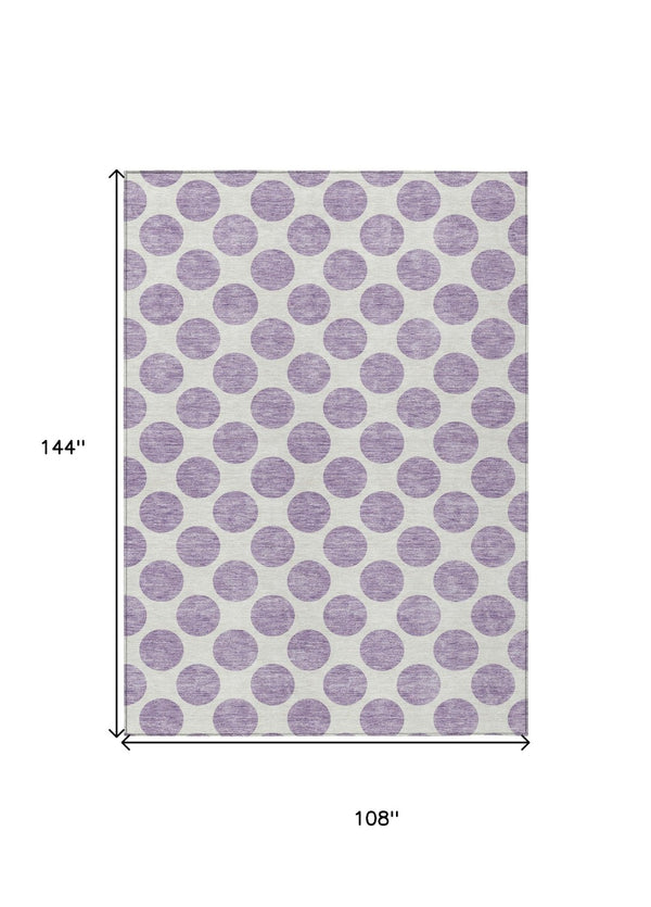 HomeRoots 5' Durable Lavender and Ivory Polka Dot Area Rug – Stylish, Washable, Indoor-Outdoor Charm for Homes 9' X 12' 614915