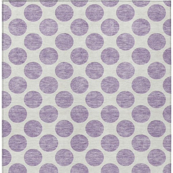 HomeRoots 5' Durable Lavender and Ivory Polka Dot Area Rug – Stylish, Washable, Indoor-Outdoor Charm for Homes 9' X 12' 614915