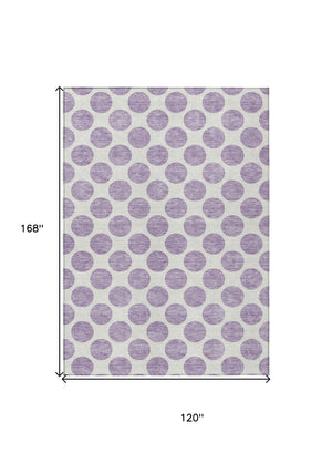 HomeRoots 5' Durable Lavender and Ivory Polka Dot Area Rug – Stylish, Washable, Indoor-Outdoor Charm for Homes 10' X 14' 614916