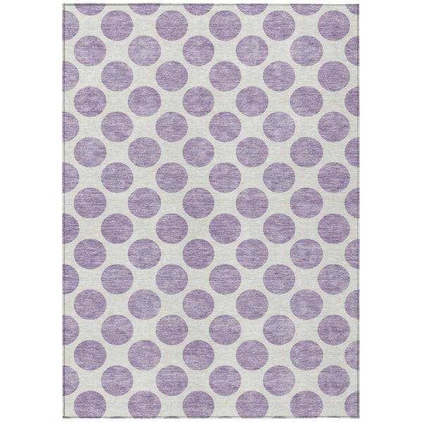 HomeRoots 5' Durable Lavender and Ivory Polka Dot Area Rug – Stylish, Washable, Indoor-Outdoor Charm for Homes 10' X 14' 614916