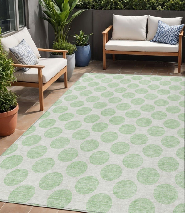 HomeRoots 5' Playful Mint Green and Ivory Polka Dot Area Rug – Durable, Washable Décor for Indoor and Outdoor Spaces 5' X 8' 614918