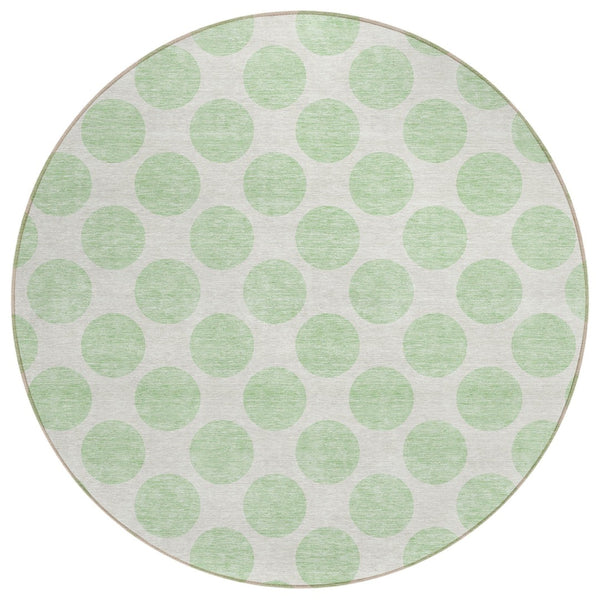 HomeRoots 5' Playful Mint Green and Ivory Polka Dot Area Rug – Durable, Washable Décor for Indoor and Outdoor Spaces 8' Round 614919